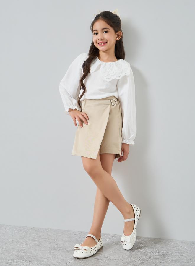 Styli Girls Beige Wrap Mini Skort - Image 2